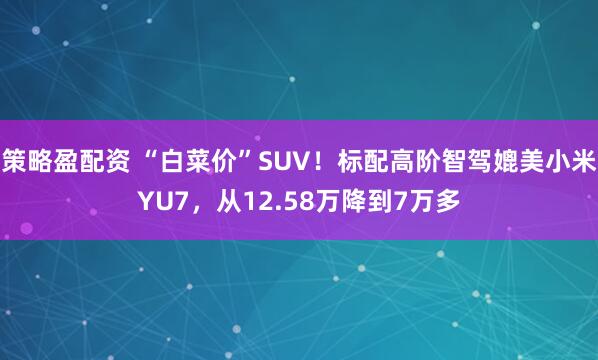 策略盈配资 “白菜价”SUV！标配高阶智驾媲美小米YU7，从12.58万降到7万多